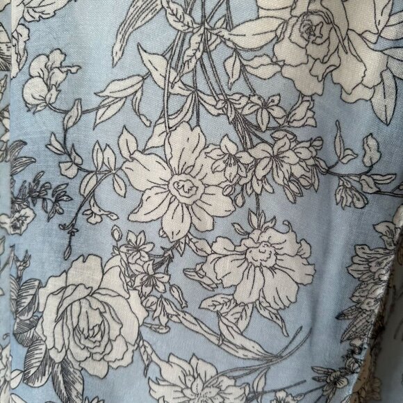 Floral Blue White Oblong Scarf Lace Trim Lightweight Long Wrap Hijab Bloomcore - Picture 3 of 13